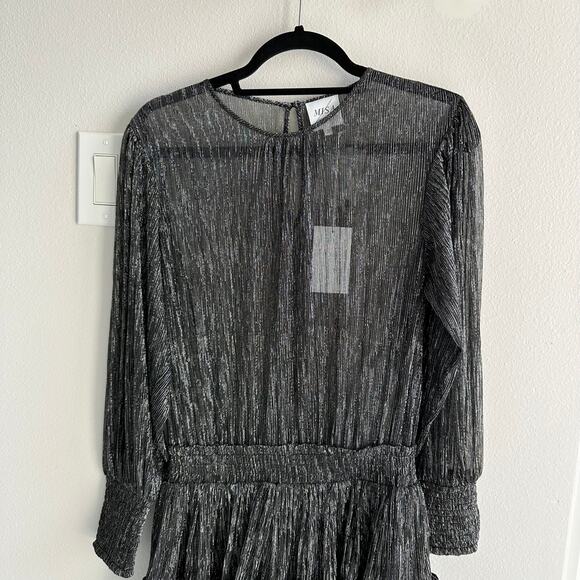 Misa Los Angeles Black Metallic Long Sleeve Tiered Mini Dress Size Small - Picture 3 of 7